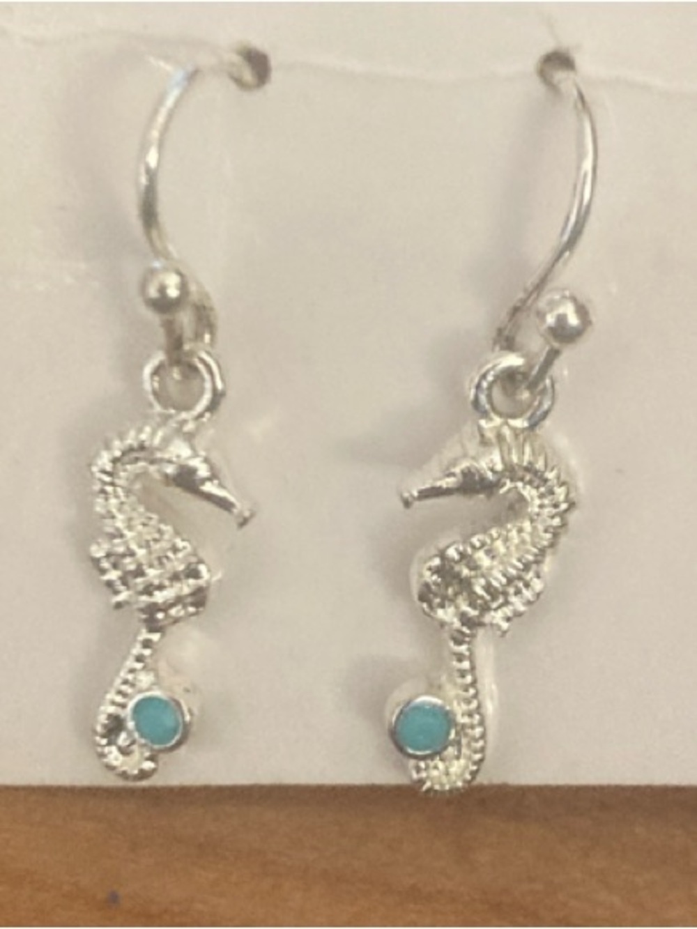 Turquoise Accent Silver Seahorse Drop Earrings - Women's Jewelry